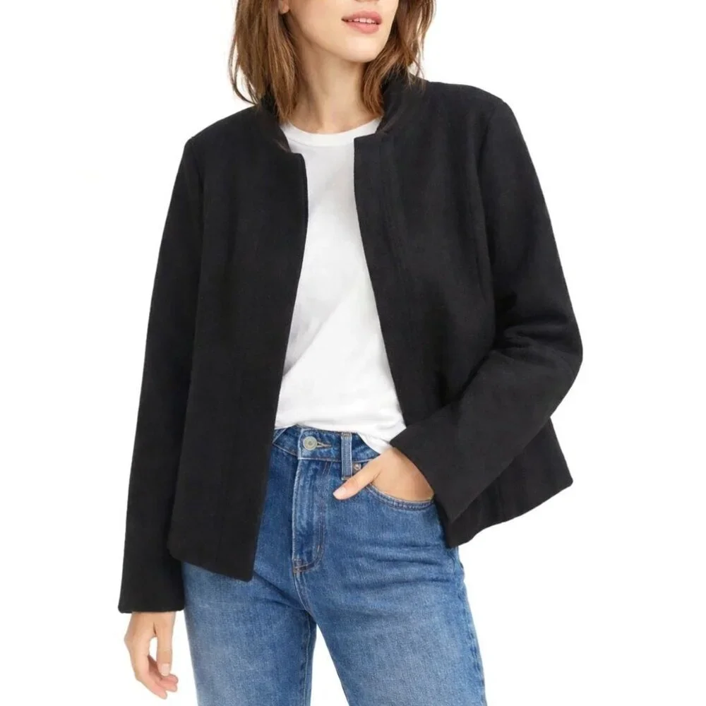 J. Crew Wool Blend Hooded Cropped Jacket Black Coat